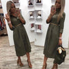 Women Autumn Casual Sashes Button A-Line Dress Office Lady Seven Sleeve Elegant Party Dress 2019 Vintage Women Mid Length Dress