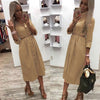 Women Autumn Casual Sashes Button A-Line Dress Office Lady Seven Sleeve Elegant Party Dress 2019 Vintage Women Mid Length Dress