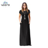 VOZRO Suit-dress Longuette Short Sleeve Solid Color Pocket Round Neck Will Pendulum Sexy Winter Maxi Dress Women Vestido Dresses