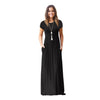 VOZRO Suit-dress Longuette Short Sleeve Solid Color Pocket Round Neck Will Pendulum Sexy Winter Maxi Dress Women Vestido Dresses