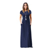 VOZRO Suit-dress Longuette Short Sleeve Solid Color Pocket Round Neck Will Pendulum Sexy Winter Maxi Dress Women Vestido Dresses
