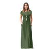 VOZRO Suit-dress Longuette Short Sleeve Solid Color Pocket Round Neck Will Pendulum Sexy Winter Maxi Dress Women Vestido Dresses