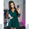 Women Vintage Lace Patchwork Sashes A-line Party Dress Long Sleeve Sexy V neck Solid Casual Mini Dress 2019 Autumn Fashion Dress